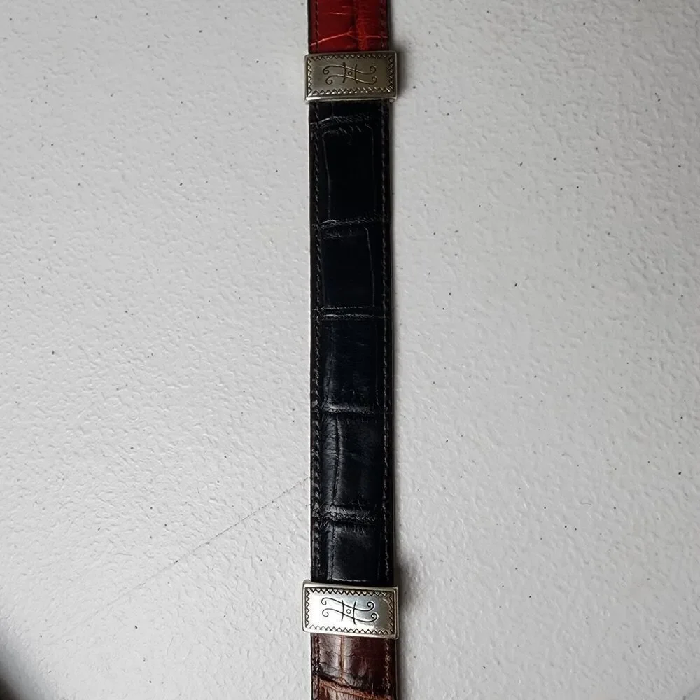 Brighton- Women’s Multi Color Croc Pattern Leather Silver Buckle Belt, M/L